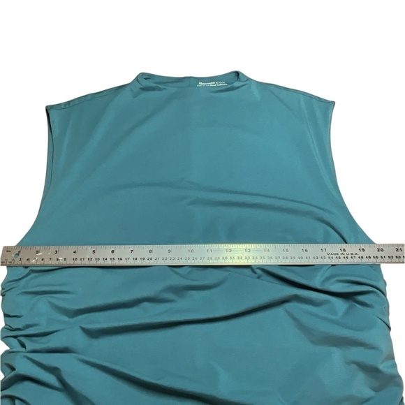 ABERCROMBIE&FITCH Paloma Teal Cotton Blend Stretch Rusched Side Funnel Neck Top - Picture 6 of 10
